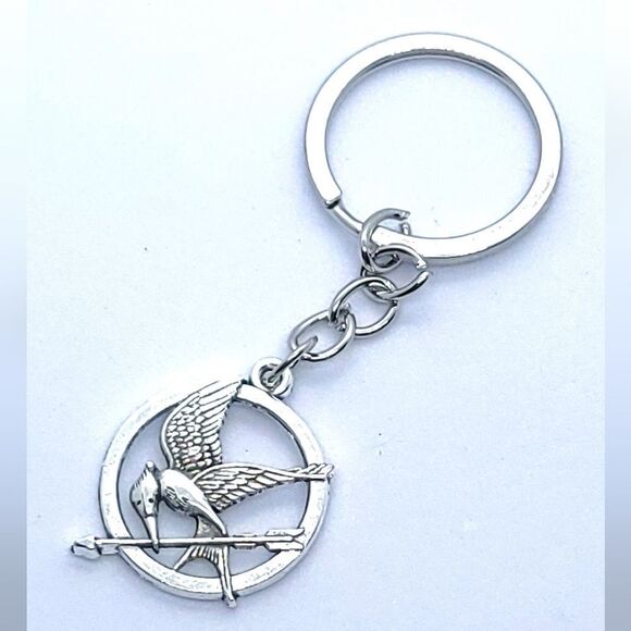 NEW Hunger Games Mockingjay Silver Keychain Backpack Bag Charm Keyring Key Chain - Picture 3 of 5